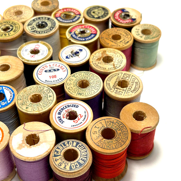 Vintage Thread On Wooden Spools Lot of 30 - Picture 3 of 11